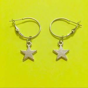 Silver Star Hoop Dangle Drop miniature Earrings